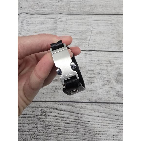 Fossil Mens Black Leather & Steel Bracelet - Picture 8 of 10